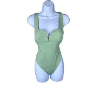 H&M One Piece Ribbed V-Neck Swimsuit, size L